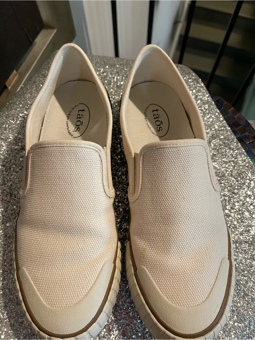 Taos Footwear womans Slip-On Canvas Sneakers in Beige